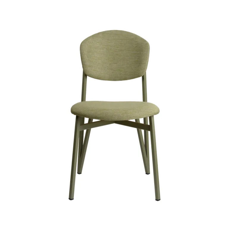 Artémis Carrier® Chaise design française assise et dossier en tissu avec dos bois et pieds en métal