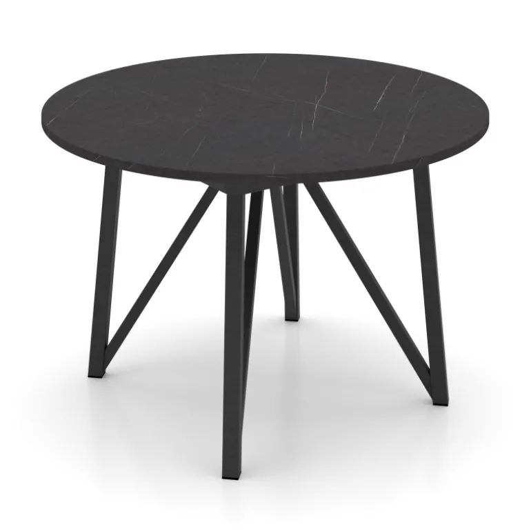 Clair de Lune Table ronde extensible en stratifié imitation marbre avec pieds en métal anthracite
