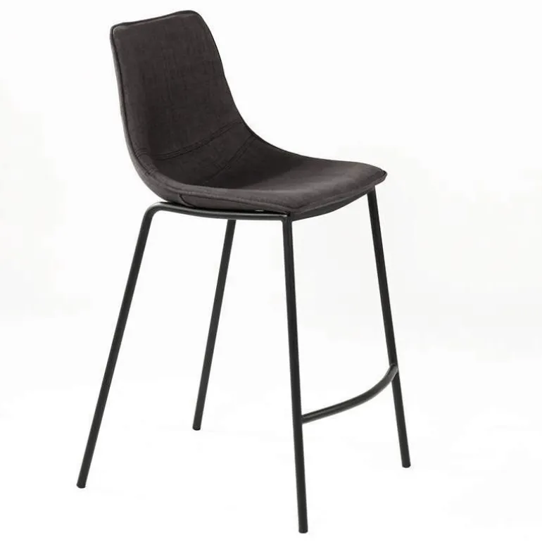 CoqueTabouret snack coque en tissu gris et pieds en métal noir