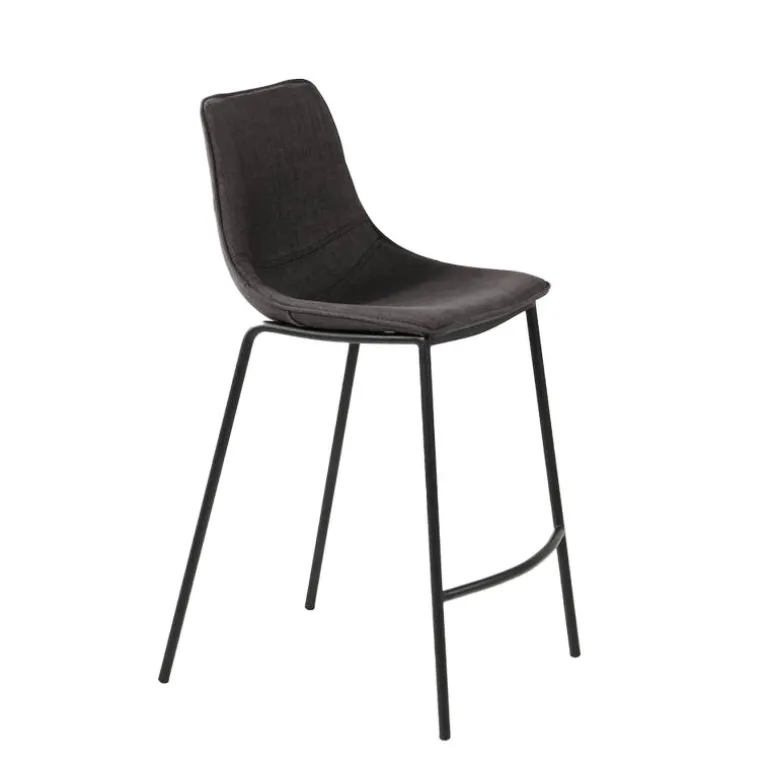 CoqueTabouret snack coque en tissu gris et pieds en métal noir