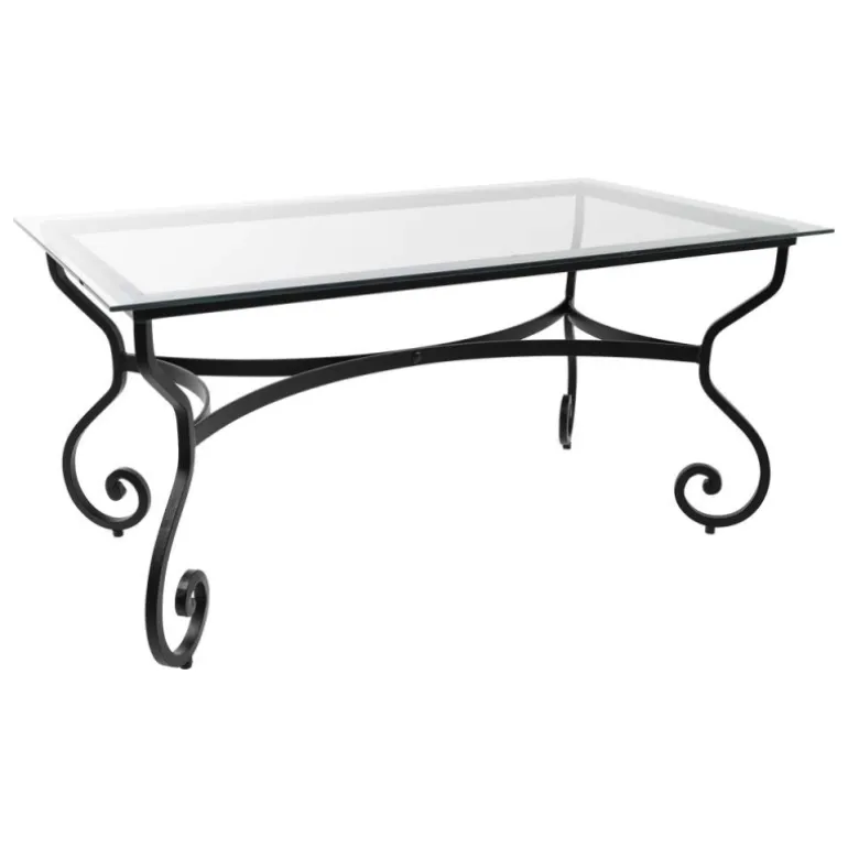 Damasco Table style provençal plateau verre avec pieds en acier
