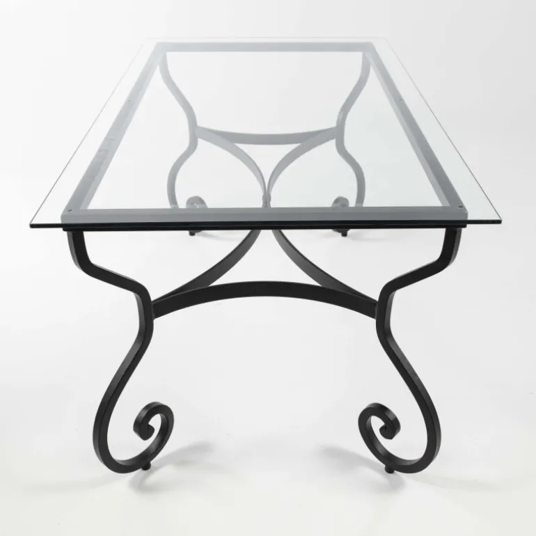 Damasco Table style provençal plateau verre avec pieds en acier