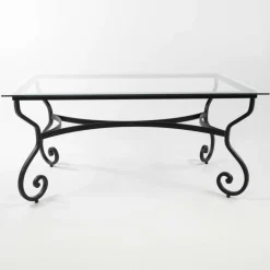 Damasco Table style provençal plateau verre avec pieds en acier