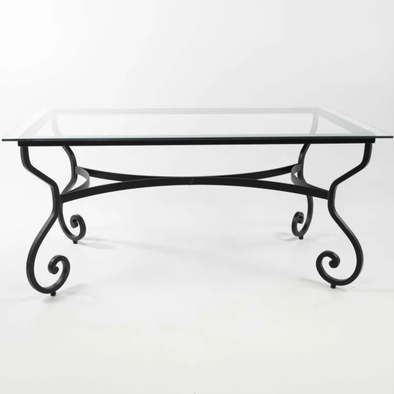Damasco Table style provençal plateau verre avec pieds en acier