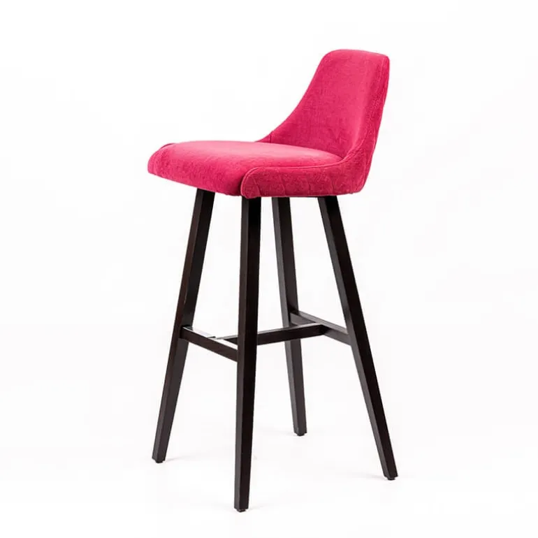 Lars diamant Tabouret de bar en tissu dos matelassé pieds bois