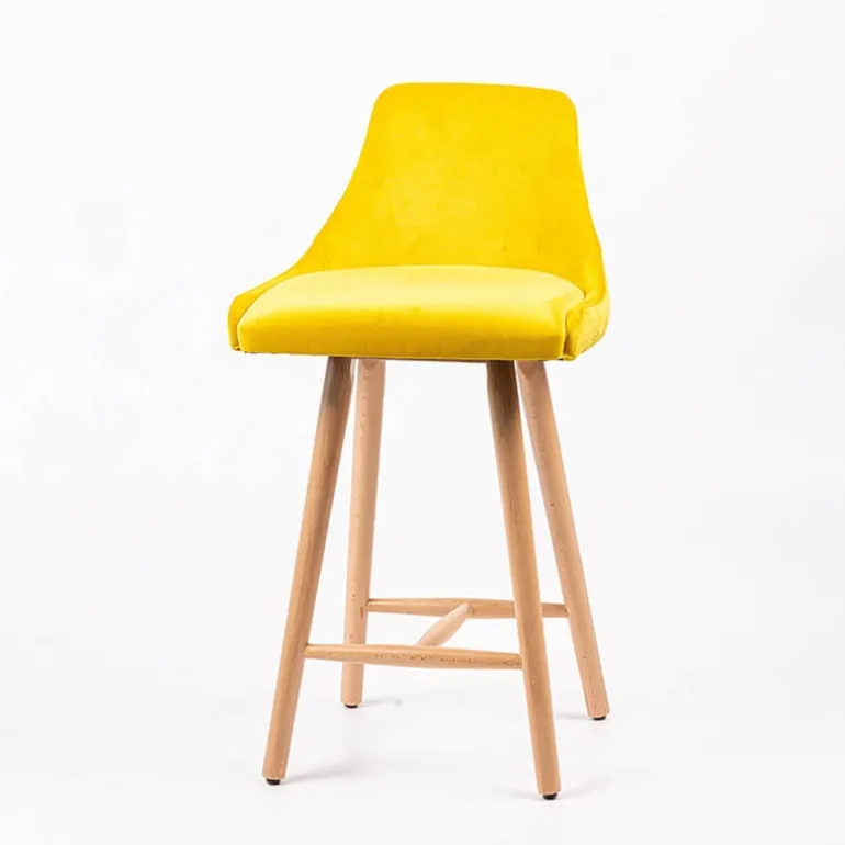 Lars line Tabouret snack tissu dossier matelassé pieds bois