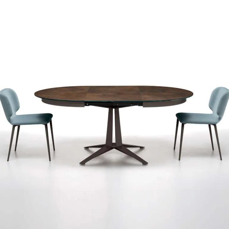 Link Midj® Table design ronde extensible en céramique pied central en métal