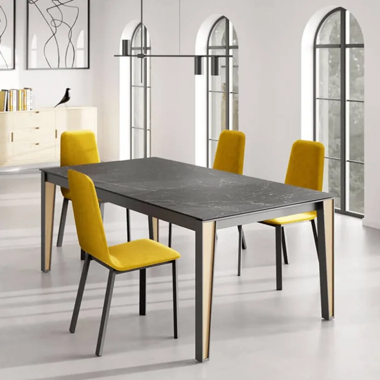 London Table en Dekton extensible avec pieds en métal et bois