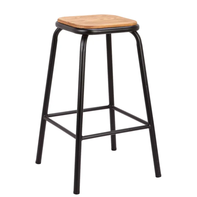 MaxTabouret snack industriel sans dossier en métal assise bois