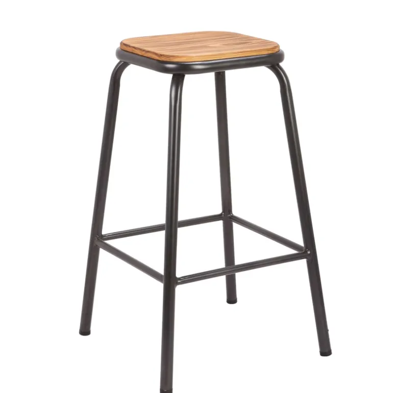 MaxTabouret snack industriel sans dossier en métal assise bois