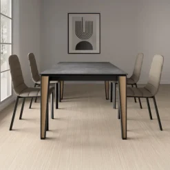 Okaso Table moderne en céramique avec pieds en bois et métal