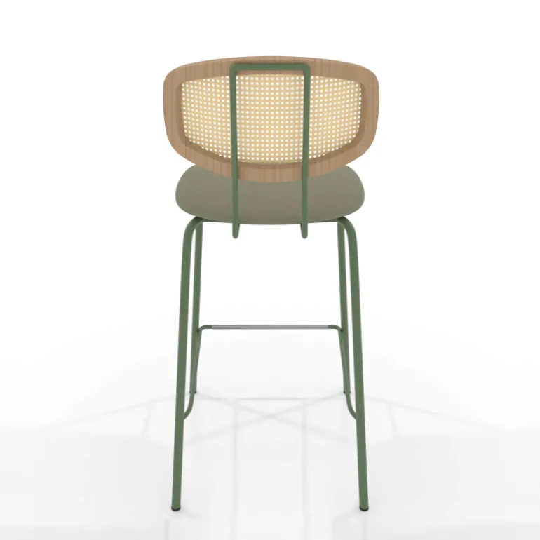 Ritmo Tabouret snack rétro avec dossier cannage rotin et assise en simili
