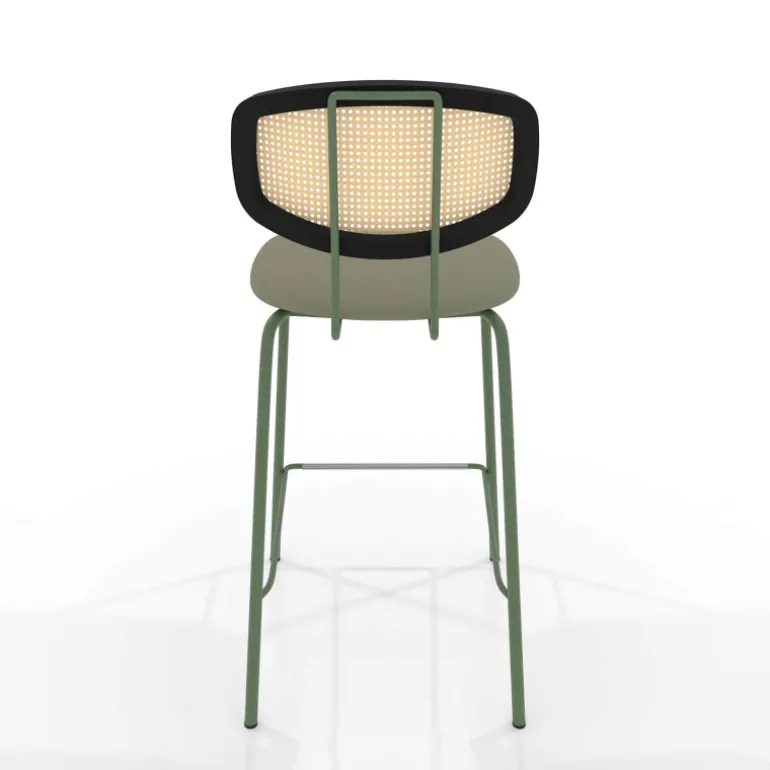 Ritmo Tabouret snack rétro avec dossier cannage rotin et assise en simili