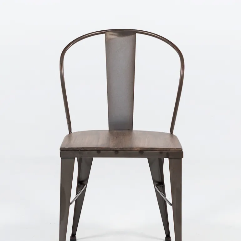 Turia 631 Chaise industrielle vintage en métal avec assise bois