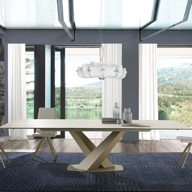 Victory Table design en céramique avec allonges pied central en V